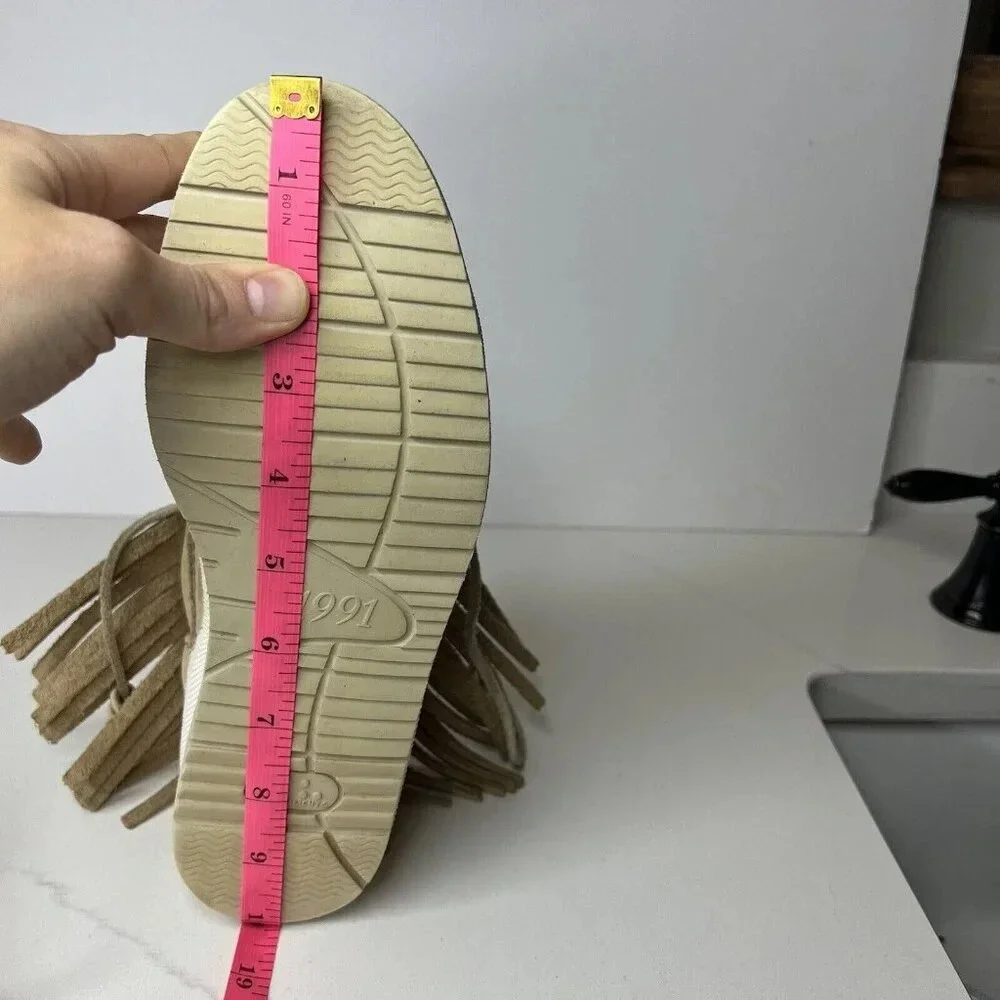 Barleycorn Fringe Cream Leather Booties Sneakers Moccasins Size 7.5 Boho Nubuck